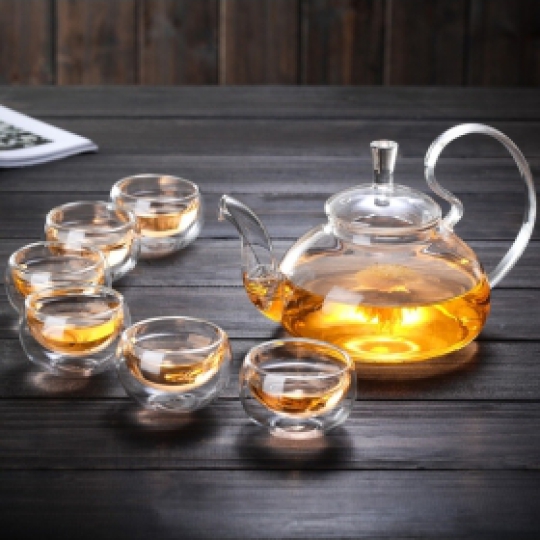 Bộ bình trà thuỷ tinh quai cong 600ml